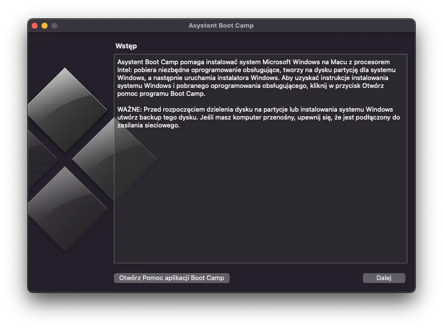 Rozpoczęcie pracy asystenta Boot Camp
